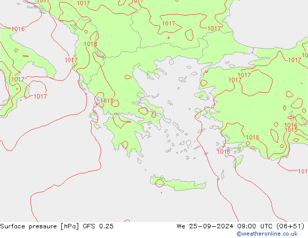 Surface pressure GFS 0.25 We 25.09.2024 09 UTC