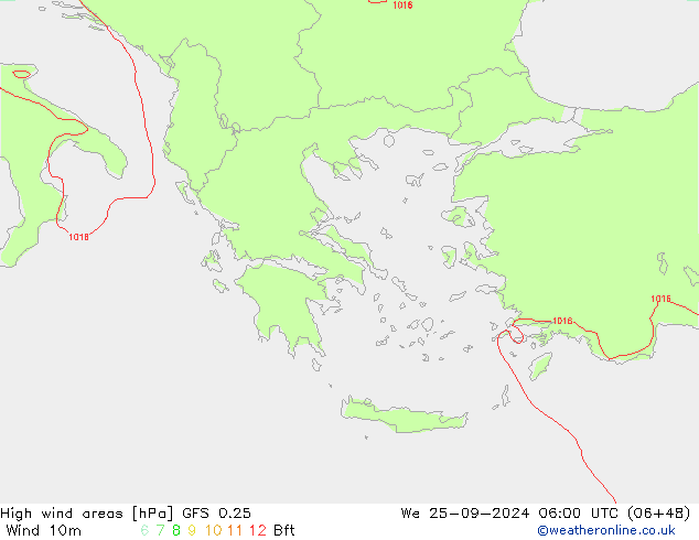 High wind areas GFS 0.25 ср 25.09.2024 06 UTC