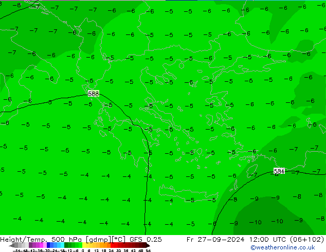 Z500/Rain (+SLP)/Z850 GFS 0.25 pt. 27.09.2024 12 UTC