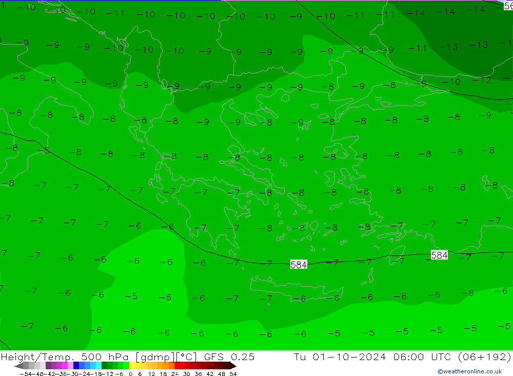 Z500/Rain (+SLP)/Z850 GFS 0.25 mar 01.10.2024 06 UTC