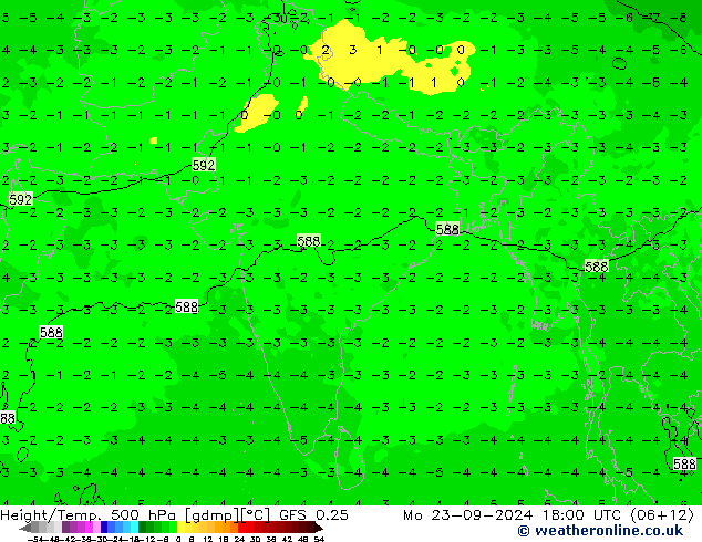 Z500/Yağmur (+YB)/Z850 GFS 0.25 Pzt 23.09.2024 18 UTC