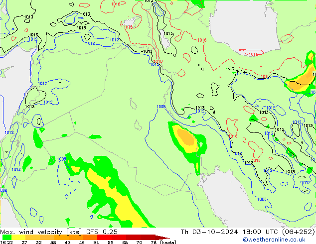 Max. wind velocity GFS 0.25 Th 03.10.2024 18 UTC