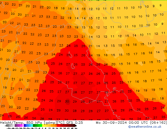 Height/Temp. 850 hPa GFS 0.25 lun 30.09.2024 00 UTC