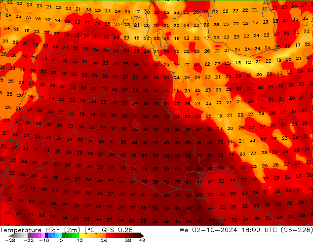 Max. Temperatura (2m) GFS 0.25 śro. 02.10.2024 18 UTC