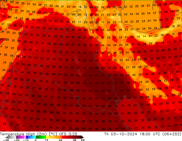 Temp. massima (2m) GFS 0.25 gio 03.10.2024 18 UTC