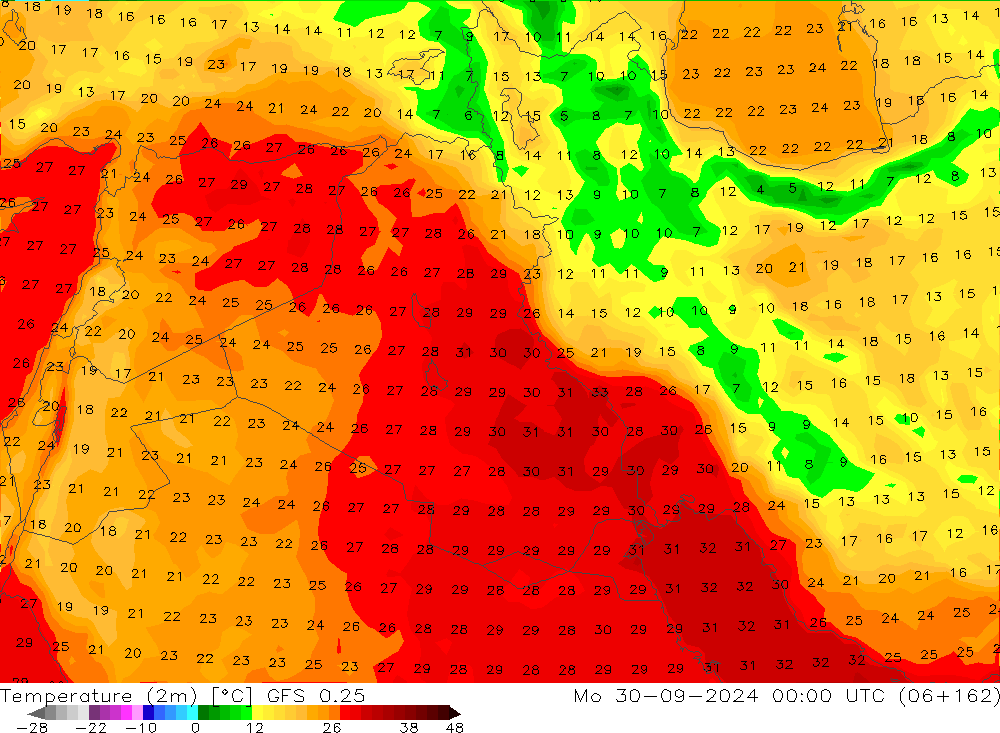 Temperatura (2m) GFS 0.25 Seg 30.09.2024 00 UTC