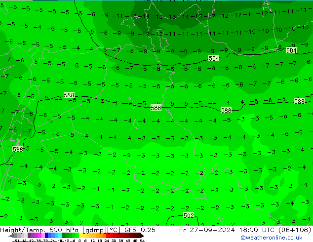 Z500/Rain (+SLP)/Z850 GFS 0.25 vie 27.09.2024 18 UTC