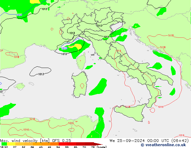 Windböen GFS 0.25 Mi 25.09.2024 00 UTC