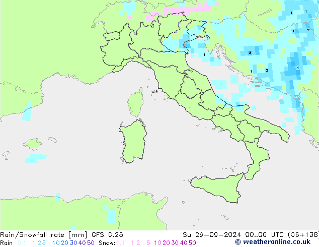 Rain/Snowfall rate GFS 0.25 nie. 29.09.2024 00 UTC