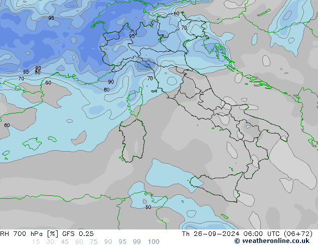 RH 700 hPa GFS 0.25 Th 26.09.2024 06 UTC