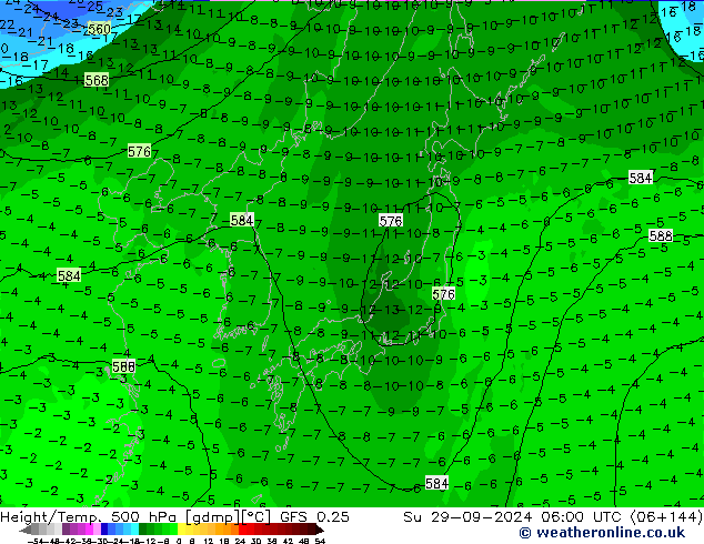 Z500/Rain (+SLP)/Z850 GFS 0.25 Su 29.09.2024 06 UTC