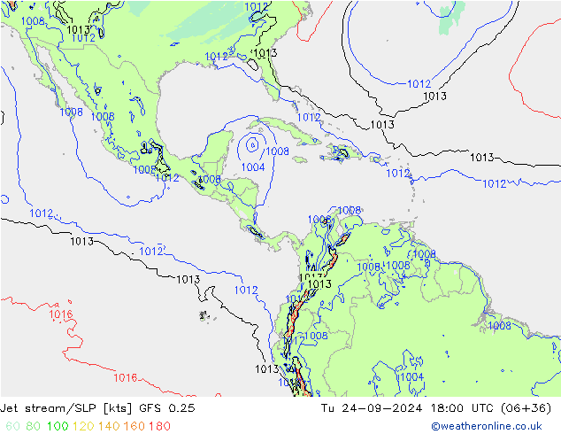 Jet stream/SLP GFS 0.25 Út 24.09.2024 18 UTC