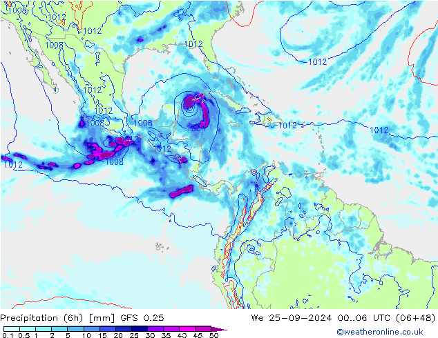 Z500/Rain (+SLP)/Z850 GFS 0.25 mer 25.09.2024 06 UTC