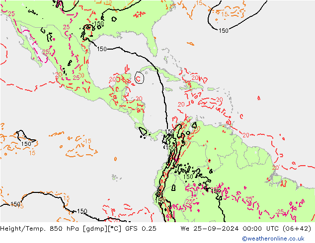 Z500/Yağmur (+YB)/Z850 GFS 0.25 Çar 25.09.2024 00 UTC