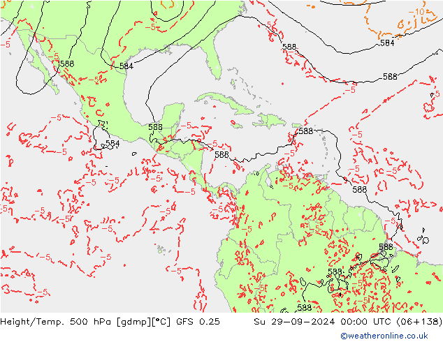 Z500/Rain (+SLP)/Z850 GFS 0.25 dom 29.09.2024 00 UTC