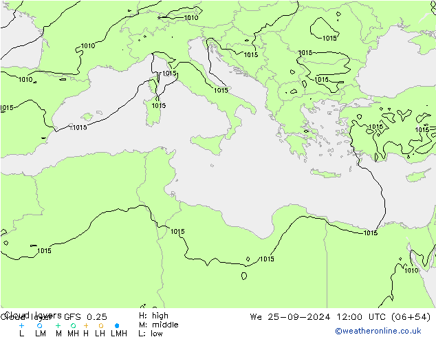 Cloud layer GFS 0.25 We 25.09.2024 12 UTC
