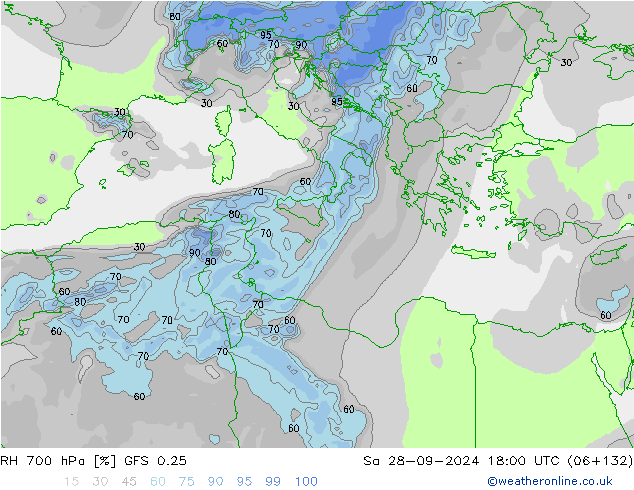 Humedad rel. 700hPa GFS 0.25 sáb 28.09.2024 18 UTC