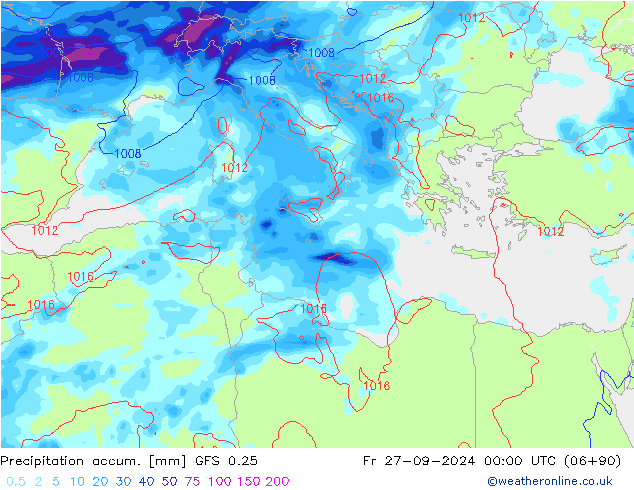 Precipitation accum. GFS 0.25 Sex 27.09.2024 00 UTC