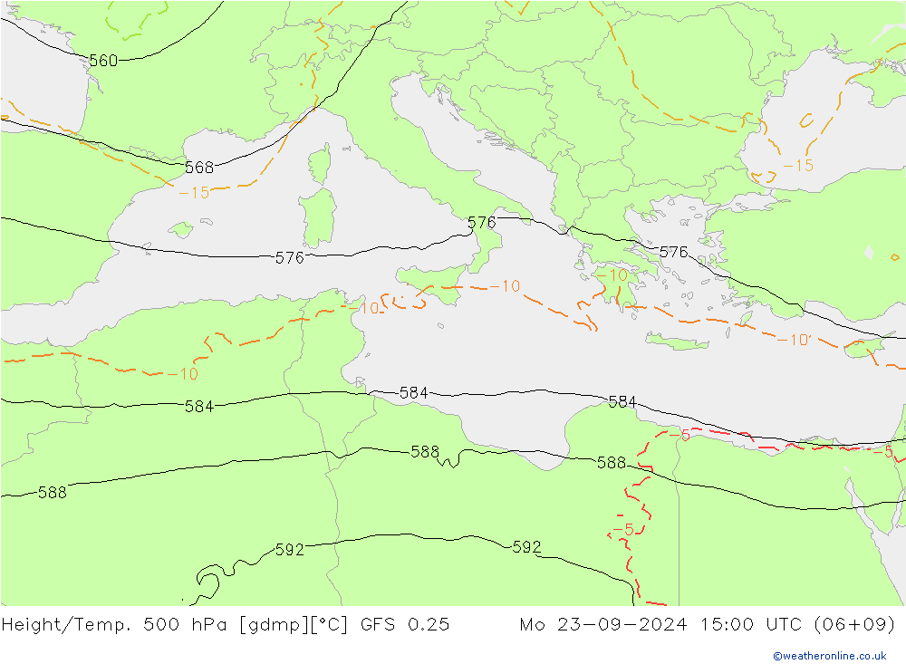 Z500/Rain (+SLP)/Z850 GFS 0.25 Mo 23.09.2024 15 UTC