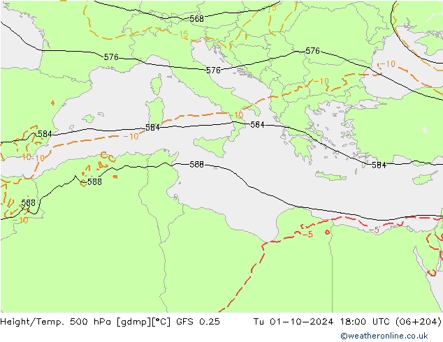 Height/Temp. 500 hPa GFS 0.25 Tu 01.10.2024 18 UTC