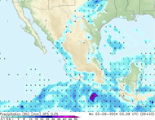 Z500/Rain (+SLP)/Z850 GFS 0.25 lun 23.09.2024 09 UTC