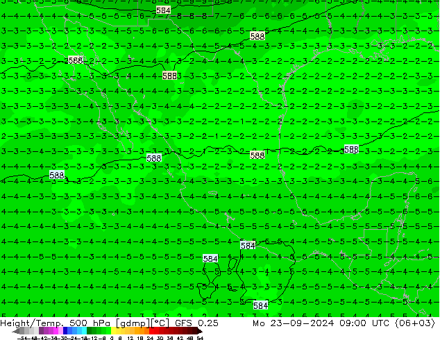 Z500/Rain (+SLP)/Z850 GFS 0.25 lun 23.09.2024 09 UTC