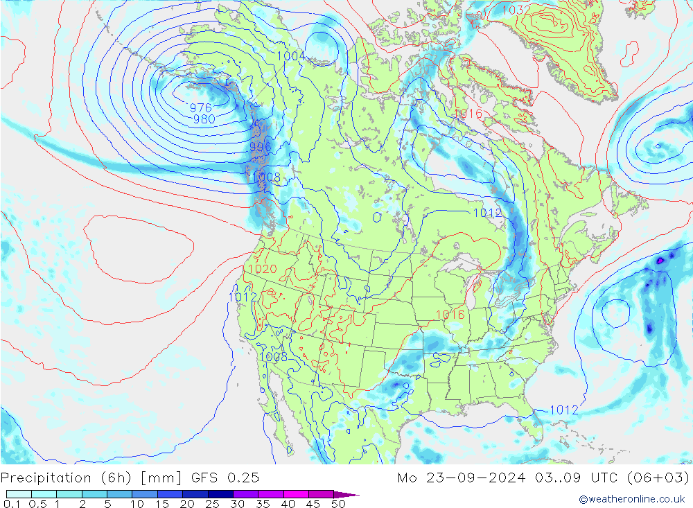 Z500/Rain (+SLP)/Z850 GFS 0.25 lun 23.09.2024 09 UTC