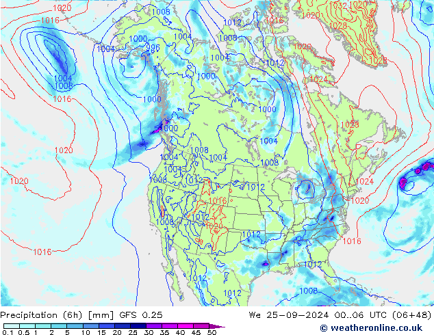 Z500/Rain (+SLP)/Z850 GFS 0.25 Mi 25.09.2024 06 UTC