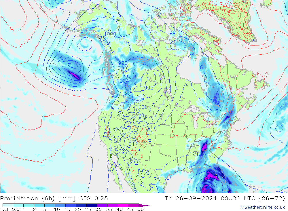 Z500/Rain (+SLP)/Z850 GFS 0.25 Th 26.09.2024 06 UTC