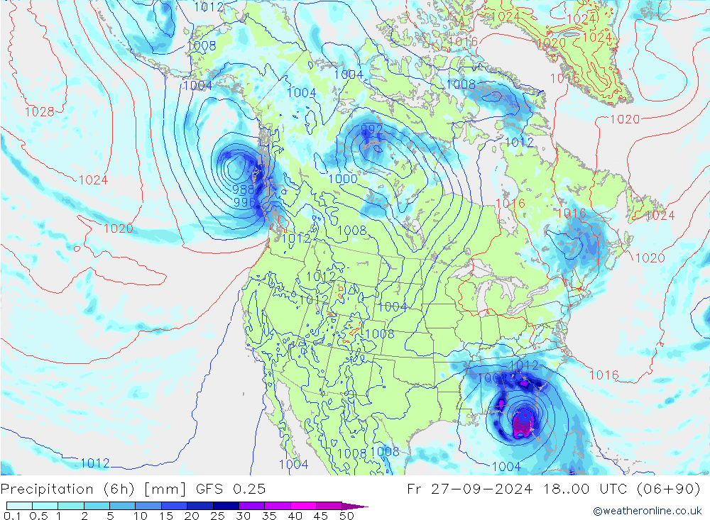 Precipitação (6h) GFS 0.25 Sex 27.09.2024 00 UTC