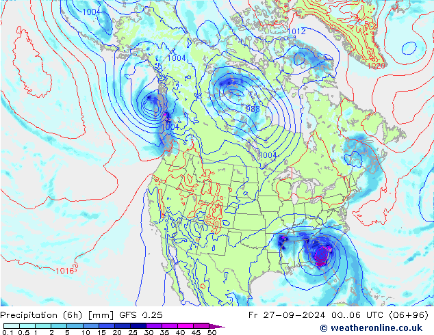 Z500/Rain (+SLP)/Z850 GFS 0.25 vie 27.09.2024 06 UTC