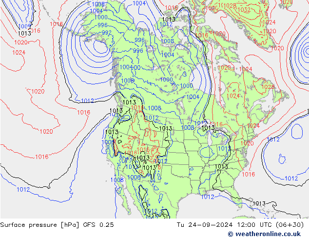 Pressione al suolo GFS 0.25 mar 24.09.2024 12 UTC