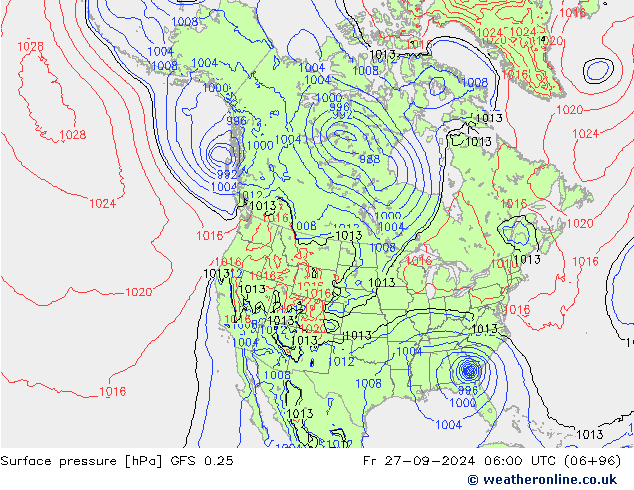 Bodendruck GFS 0.25 Fr 27.09.2024 06 UTC