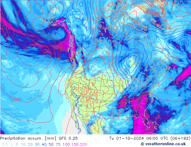 Precipitation accum. GFS 0.25 вт 01.10.2024 06 UTC