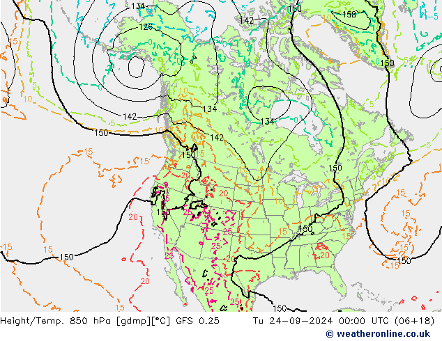 Géop./Temp. 850 hPa GFS 0.25 mar 24.09.2024 00 UTC