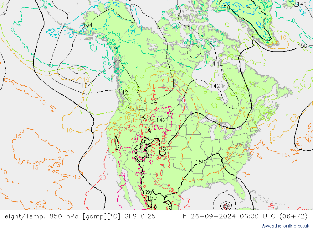 Z500/Rain (+SLP)/Z850 GFS 0.25 Th 26.09.2024 06 UTC