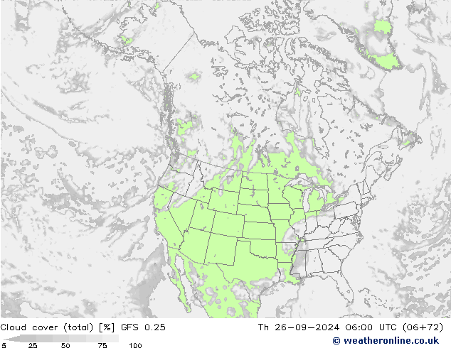 Nuages (total) GFS 0.25 jeu 26.09.2024 06 UTC