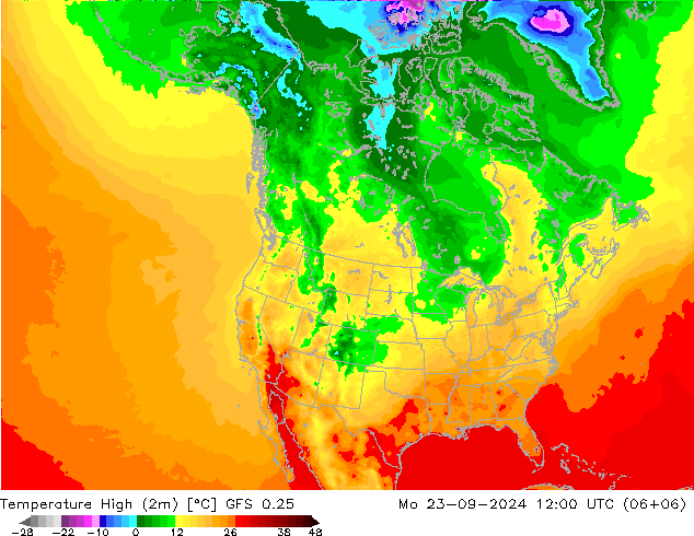 Temperature High (2m) GFS 0.25 Mo 23.09.2024 12 UTC