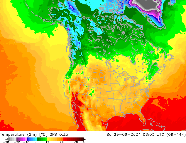 Temperatura (2m) GFS 0.25 dom 29.09.2024 06 UTC