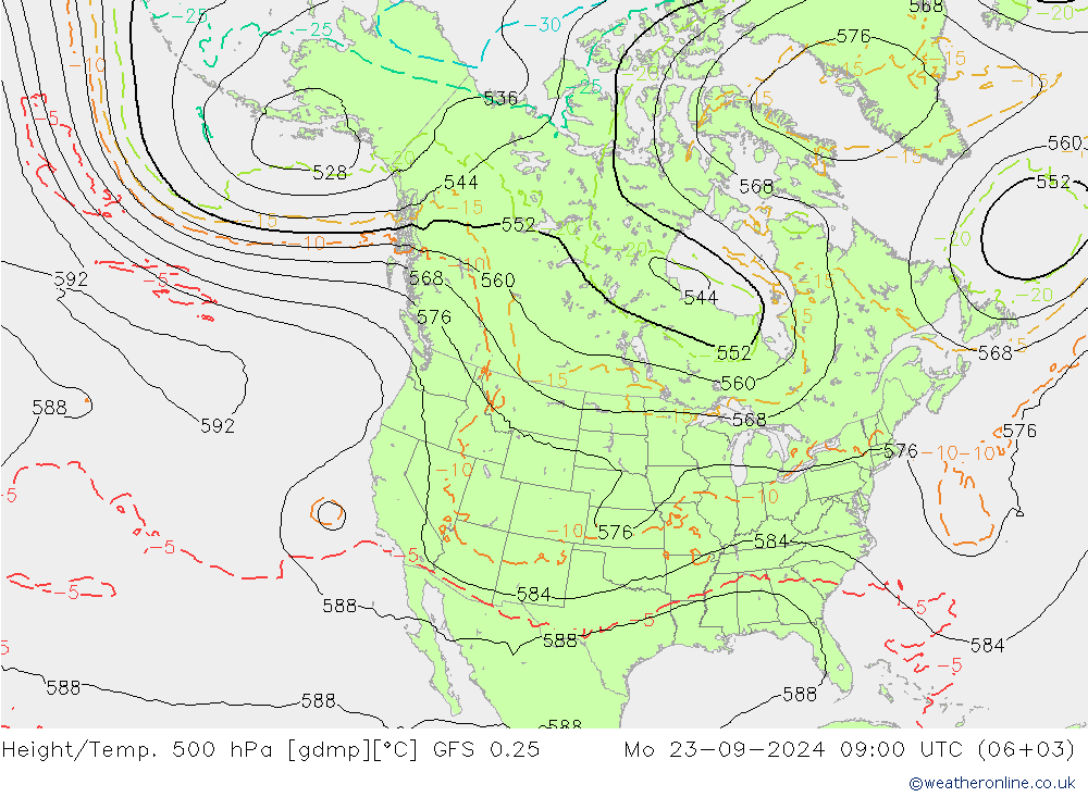 Z500/Rain (+SLP)/Z850 GFS 0.25 lun 23.09.2024 09 UTC