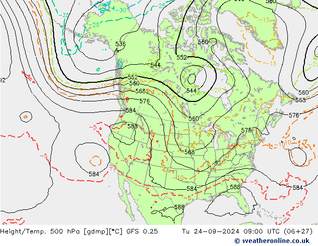 Z500/Rain (+SLP)/Z850 GFS 0.25 Tu 24.09.2024 09 UTC