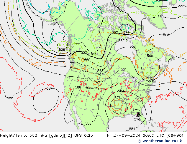 Z500/Rain (+SLP)/Z850 GFS 0.25 Pá 27.09.2024 00 UTC