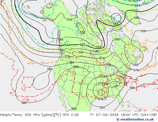 Z500/Rain (+SLP)/Z850 GFS 0.25 pt. 27.09.2024 18 UTC