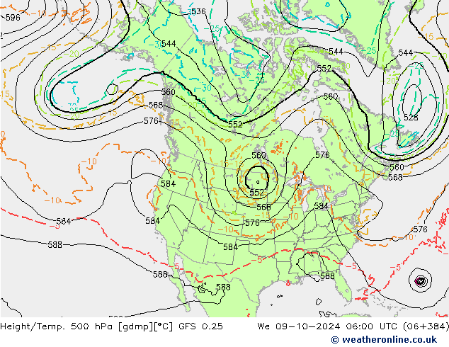 Z500/Rain (+SLP)/Z850 GFS 0.25 We 09.10.2024 06 UTC