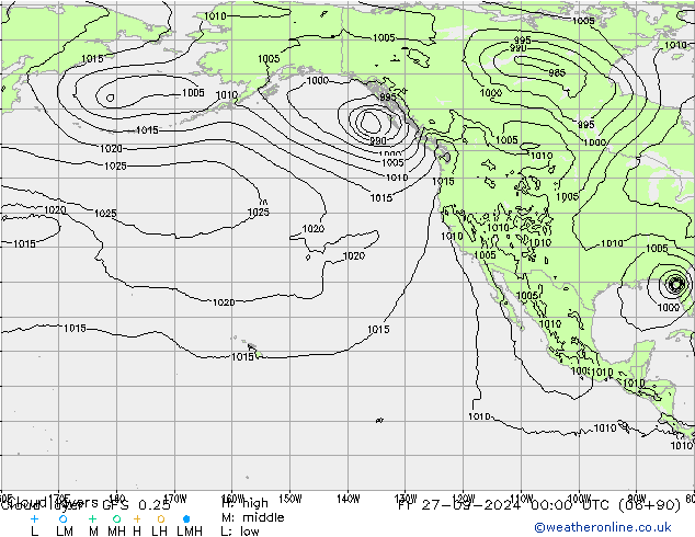 Cloud layer GFS 0.25 ven 27.09.2024 00 UTC