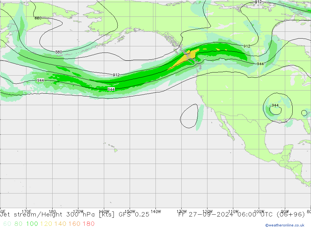 Prąd strumieniowy GFS 0.25 pt. 27.09.2024 06 UTC