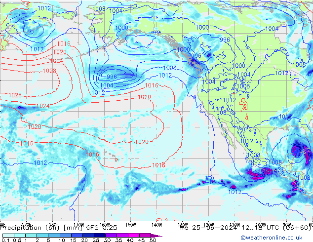 Z500/Rain (+SLP)/Z850 GFS 0.25 We 25.09.2024 18 UTC