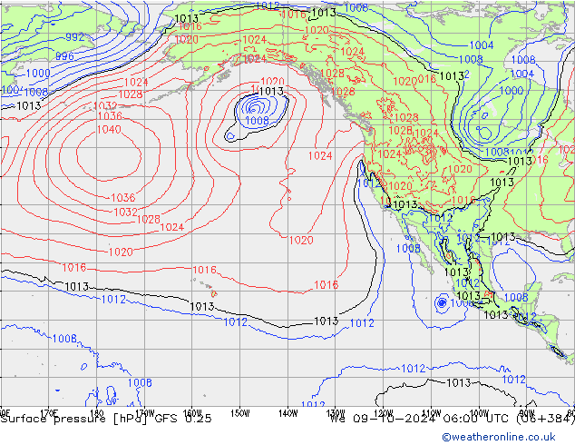 Surface pressure GFS 0.25 We 09.10.2024 06 UTC