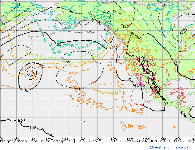 Z500/Rain (+SLP)/Z850 GFS 0.25 Tu 01.10.2024 06 UTC