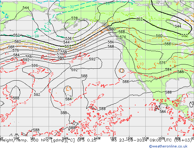 Z500/Rain (+SLP)/Z850 GFS 0.25 Seg 23.09.2024 09 UTC